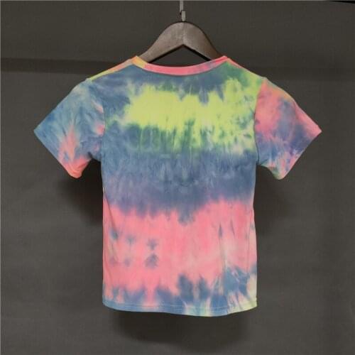 Childrens T-shirt Girls Sweet Graffiti Gradient Short Sleeve Tie-Dye Printed T-shirt Spring Summer Childrens Super Soft Top