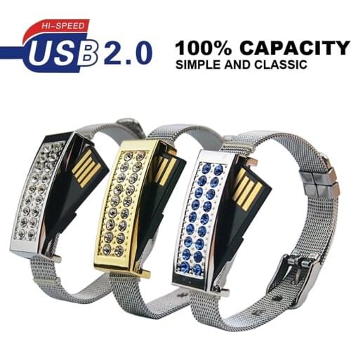 Diamond USB Flash Drive Pendrives 4GB 8GB 16GB 32GB 64GB U Disk Metal Bracelet Pen Drive Memory Stick Cle USB 2.0 for Gift USB