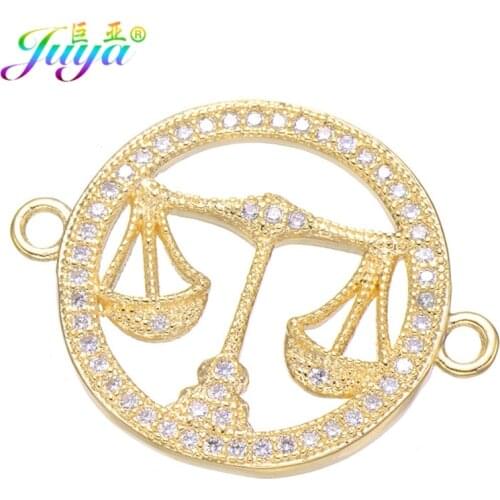 DIY Craft Jewelry Findings Micro Pave Zircon Gold/Rose Gold Libra Charm Connectors For Women Men Zodiac Jewerly Making