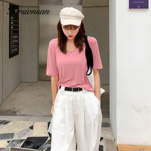 Hirsionsan Modal T Shirt Women Summer Candy Color O Neck Basic Tshirts 9 Colors Tees for Ladies Ins Comfortable Female Tops
