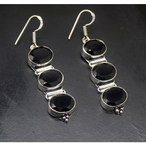 Gemstonefactory Jewelry Big Promotion Single Unique 925 Silver Black Onyx Dangle Lady Women Earrings 20210017