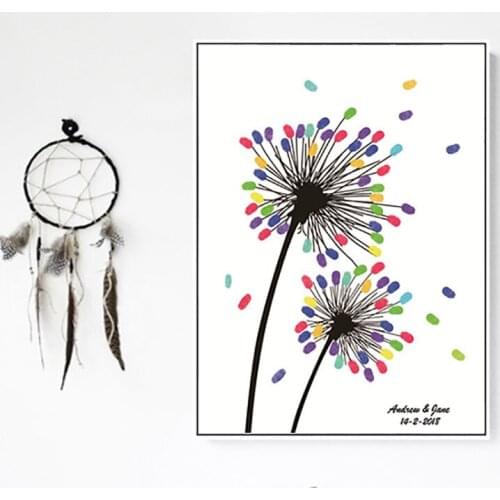 HAOCHU Customized Fingerprint Canvas Painting Guest Book DIY Dandelion Flower Pretty Plant Wedding Birthday Event Party Supplies