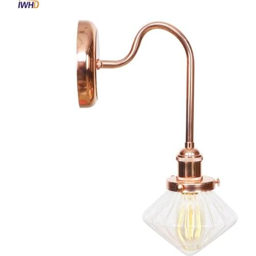 IWHD Iron Rose Golden Nordic LED Wall Lamp Creative Clear Glass Diamond Wall Lights Simple Glass Mirror Light Retro Fixtures