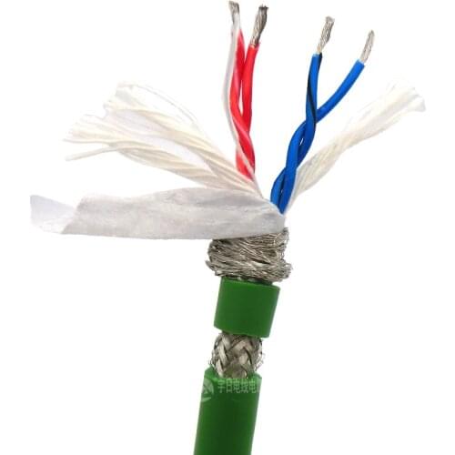Drag Chain Data Cable 4 core 0.2, 0.3mm² 24, 22AWG Ultra High Flexible Shielded Twisted Pair Green Towline Wire 1m