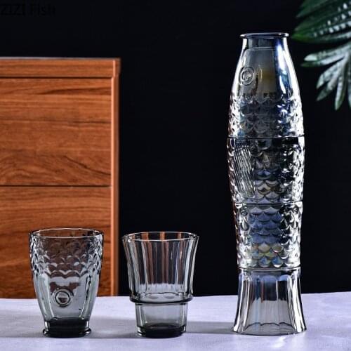 Creativity Fish Shape Glass Cup Four-piece Suit Nordic Style Home Kitchen Drink Beer Mug Glass Decoration Friends Birthday Gifts