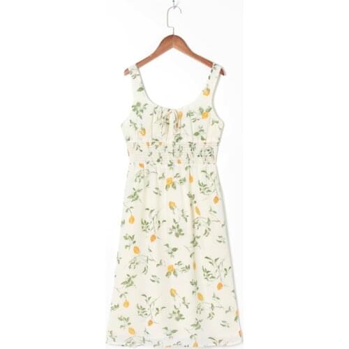 Summer Womens Casual Printed Bowknot Decorated Slim Sling Dress
