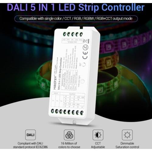 Miboxer DL5 DALI 5 IN 1 LED Strip Controller DC 12~24V 15A Dimmer for Single Color/CCT/RGB/RGBW/RGB+CCT LED Strip Light