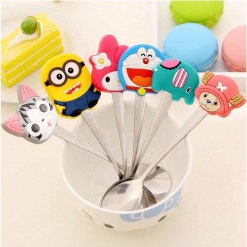 Cute Spoon Innovative Cartoon Stainless Steel Cutlery Small Spoon PVC Soup Spoon Tea Set Coffee Stir Spoon Flatware Kitchen Tool