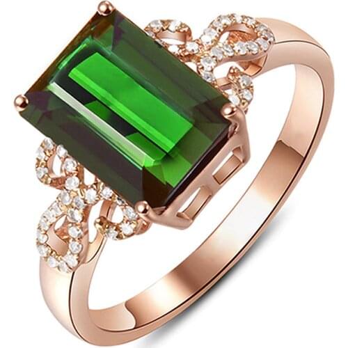 Japanese And Korean Rose Gold Green Crystal Ring Fashionable Elegant Womens Ring For Mothers Day Gift