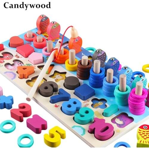 Montessori Wooden Toys Geometric Shape Cognition Multifunction Counting Board Kids Math Toys Early Educational Toys for Children