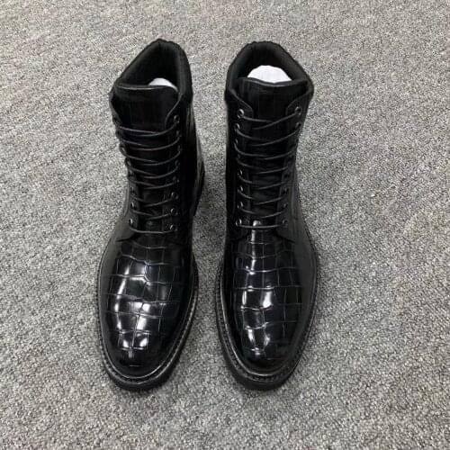 Authentic Real True Crocodile Belly Skin Mens Lace-up Boots Genuine Exotic Alligator Leather Male High-top Winter Ankle Shoes