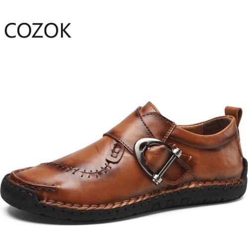 Brand Men Handmade Soft Leather Casual Shoes Outdoor Breathable Flat Man shoes High Quality Men Loafers Moccasins Big Size 38-48