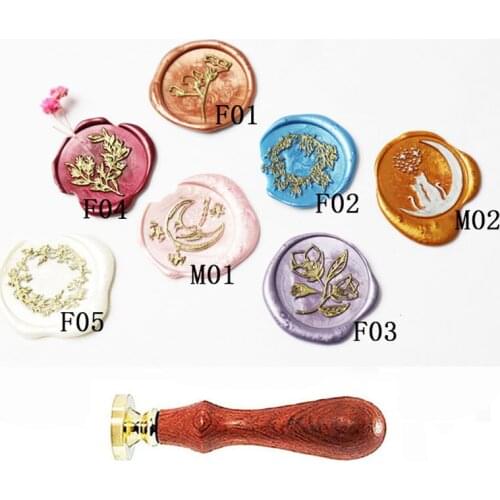 Natural plants branches Leaf Wax Seal Stamp Set Custom Picture Logo Wedding Invitation Gift Rosewood Handle Set kit