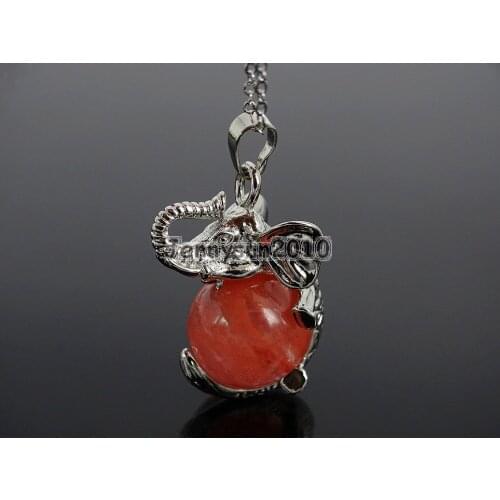 Natural Cherry Quartz Gems Stone Round Ball Chakra Healing Elephant Pendant Necklace Beads Healing Jewelry Design 10Pcs/Pack