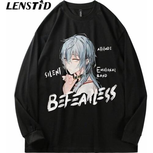 LENSTID Autumn Men Long Sleeve T-Shirts Hip Hop Anime Boy Letter Print Tshirts 2021 Harajuku Streetwear Casual Cotton Tops Tees