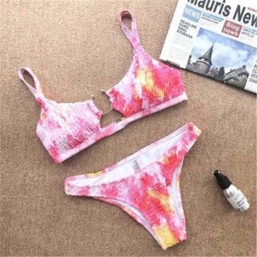 Sexy Womens Contrast/Solid Color Bikini Sleeveless Sling Tops Briefs Swimsuit Classic Bare Midriff Two-pieces Set Swimwear