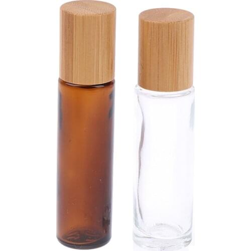 15ml Empty Essential oil Roll On Bottle Bamboo Wood Lid Cosmetic Glass Makeup