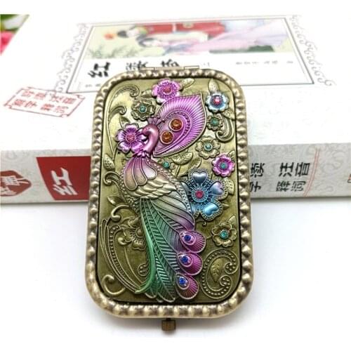 Christmas Gifts Metal Phoenix Design Double Side Portable Mirror with Dust Bag