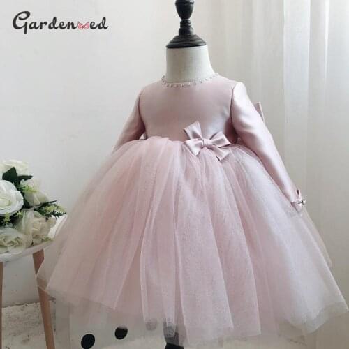 Gardenwed Pink Puffy Flower Girl Dresses 2020 Satin Bow Girl Wedding Party Dress Lovely Cute Princess Dress For Girls