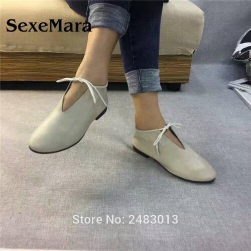 SexeMara New Original Handmade Women Genuine Leather Shoes Lace soft Cowhide Loafers Real Skin Ladies Shoes Driving female Shoes