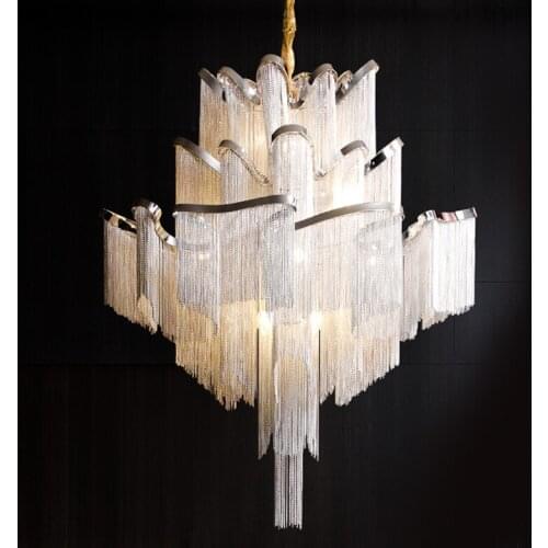 Modern Chain Fringed Large Luxury Pendant Lights Hotel Hall Castle Stair Pendant Hanging Lamp Dining Room Living Room Decoration