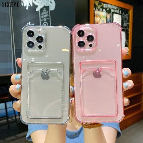Super Shockproof Silicone Case For iPhone 12 11 Pro Max X XR XS 7 8 Plus SE 2020 Mobile Phone Cover Soft Clear Shell Card Holder
