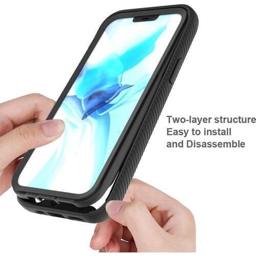 Heavy Duty Protection Three-proof Phone Case PC+TPU Soft Frame Anti-slip Pattern Top and Bottom Cover Design for iPhone 12 case