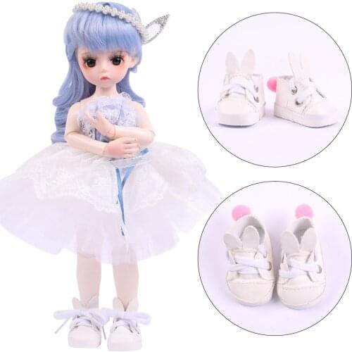 UCanaan BJD Shoes 1/6 1/4 BJD Dolls Accessories PU Leather With Rabbit Ear Fashion Shoes Sneakers 7 Colors
