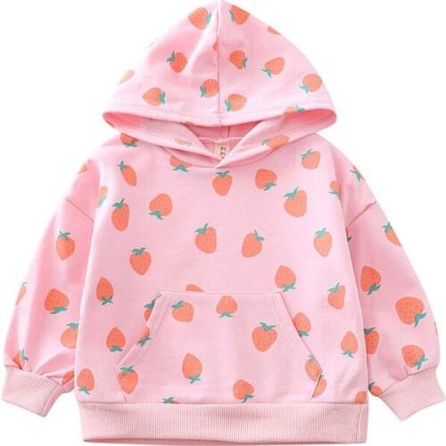 Spring Hoody Baby Girls Sweatshirt Candy Color Hoodies Clothes Cute Strawberry Pattern Leisure Soft Cotton Loose Comfortable