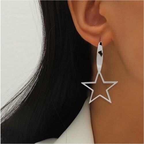 HaHaGirl Vintage Metal Star Drop Earrings For Women Geometric Silver Alloy Metal Punk Earrings Fashion Irregular Earring Jewelry
