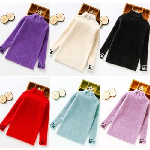 Kids 5-16 years little girls fashion autumn winter 6 colors warm thick pullover turtleneck knitted sweater basic clothes teen