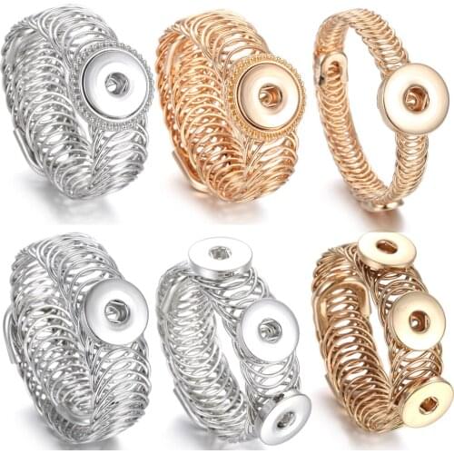 High Quality Metal 18mm Snap Button Bracelet Bangles Adjustable Size Rose Gold Silver Color Cuff Bracelet for DIY Snap Jewelry