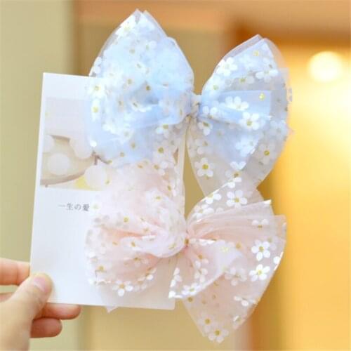 8pcs/Lot Korean Sweet Flower Net Yarn Hair Bows Clips Barrette Girls Handmade Hairpins Birthday Party Hairgrips Accessories