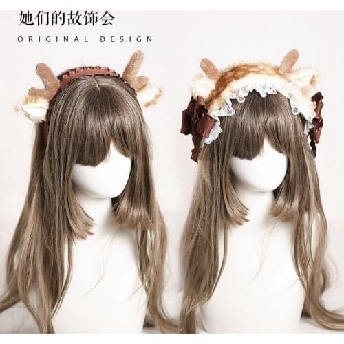 Lovely Lolita Christmas Headdress Bow KC Hair Band Autumn Winter Women Headband Deer Horn Plush Hair Hoop Hairpin Accessories