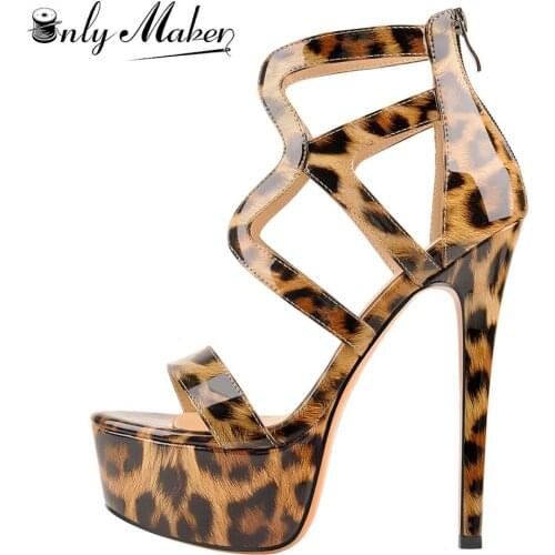 Onlymaker Womens 2020 NEW Sexy Sandals Leopard Platform Gladiator Cut Out Stilettos High Heels Sandals Big Size 5-15