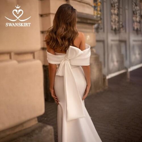 Wedding Dresses Satin Mermaid Train 2020 Elegant Off Shoulder Princess Bridal Gown SWANSKIRT I320 Customized Vestido De Novia