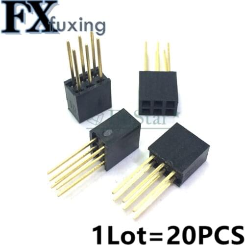 20PCS 6 PIN double Row Straight FEMALE PIN HEADER 2.54MM PITCH pin long 11MM Strip Connector Socket 2X3 6PIN 2*3 FOR PCB Hot New