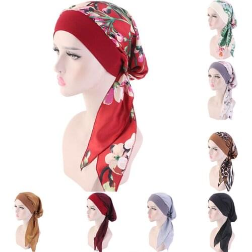 2021 Fashion Printed Flowers Women Inner Hijabs Cap Muslim Head Scarf Turban Bonnet Ready To Wear Ladies Wrap Under Hijab Caps
