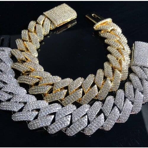 3 rows Hiphop iced out prong cuban link chain
