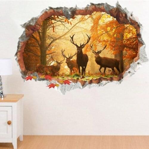 Cartoon Elk Forest 3d Vivid Broken Wall Stickers For Kids Rooms Childrens Wall Decals Home Decoration Mural Poster 50x70cm