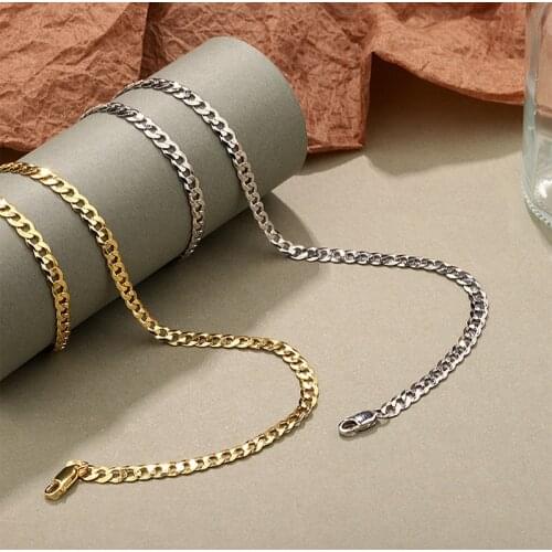 Amaiyllis 925 Sterling Silver Cuban Chain Unisex Punk Hip Hop Necklace Retro Personality Stacking Simple Necklace Jewelry