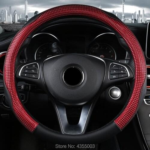 Car Leather Steering Wheel Covers Crystal Rhinestone Visual Styling Cap Steering-Wheel Cover Auto Car Interior Accessories New