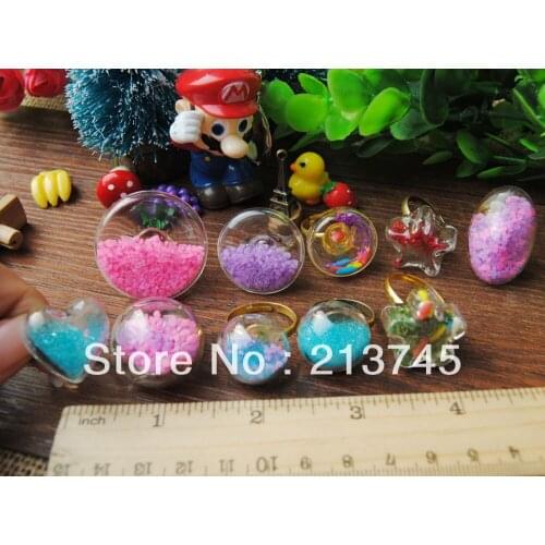 Free ship! 50sets/lot mixed size,mixed shape Glass Bubble & Ring set glass globe (The price don't include the filler)