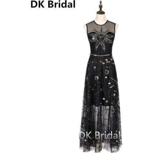 Black Sexy Evening Party Dress Women Sequined Embroidery Long Maxi Dress Clothing Cut Out Dress Formal Dresses robe de soiree