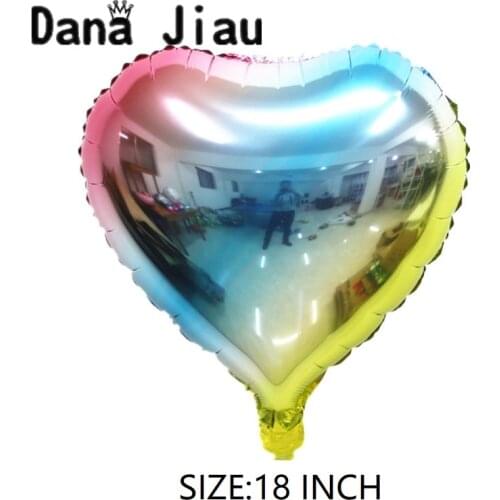 DanaJiau 18inch gradient color heart ball Pentagram start balloon Happy birthday party baloon pink blue yellow decor inflate toy