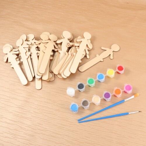32Pcs People Shaped Craft Sticks DIY Wooden Cake Toppers for Decorating