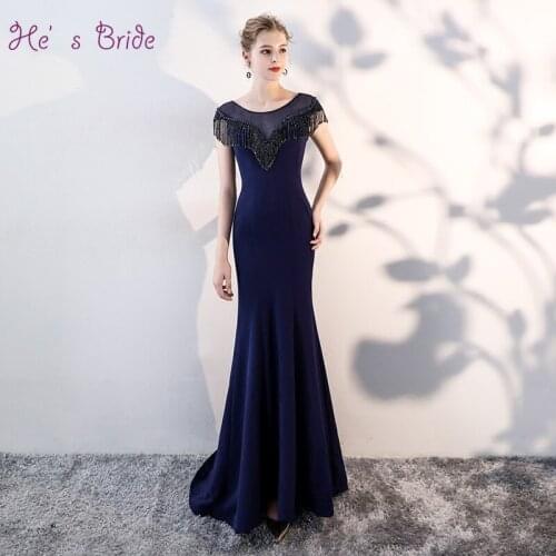 Hes Bride Elegant Beading Floor Length Train Mermaid Royal Blue Long Evening Dress Custom Formal Party Gown Robe De Soiree