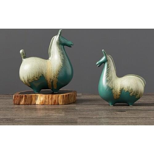 Europe High-quality Ceramic Trotting horse Figurines Green/red Statue Miniature Animal tabletop Crafts Home Office Decorative