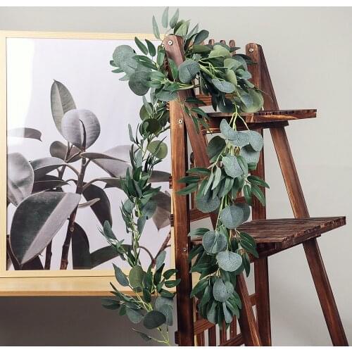Green Eucalyptus Leaves Garland Wisteria Artificial Flowers Rattan Fake Plant Silk Leaf Vine For Wedding Party Home Garden Decor