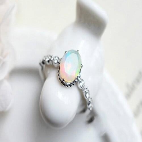 Exquisite Silver Plated Opal Ring Oval Cut White Opal Wedding Ring Cocktail Party Womens Ring Bridal Jewelry Lovers Gifts